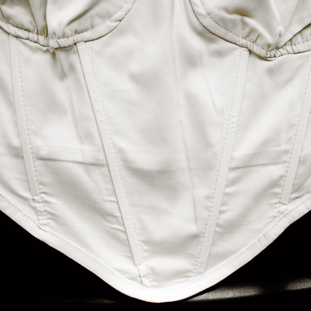 White Corset Square Neck Peasant Corset Top - Picture 3 of 5